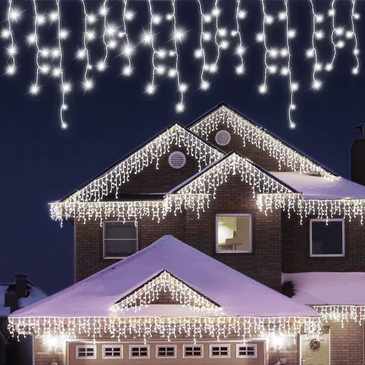 Instalatie Craciun Tip Turturi, IP44, 5 m, 143 Led-uri, Alb rece, 8 jocuri de lumini, Interconectabila, Prelungitor 5 m inclus, Fir Cupru, Interior/Exterior