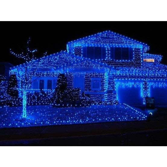 Instalatie Craciun Turturi, IP44, 30 m, 858 Led-uri,Perdea Franjurata, Albastru, 8 jocuri de lumini, Transformator 31 V, Putere 9 W, Interconectabila, Interior/Exterior, Prelungitor 3 m inclus, Fir Transparent
