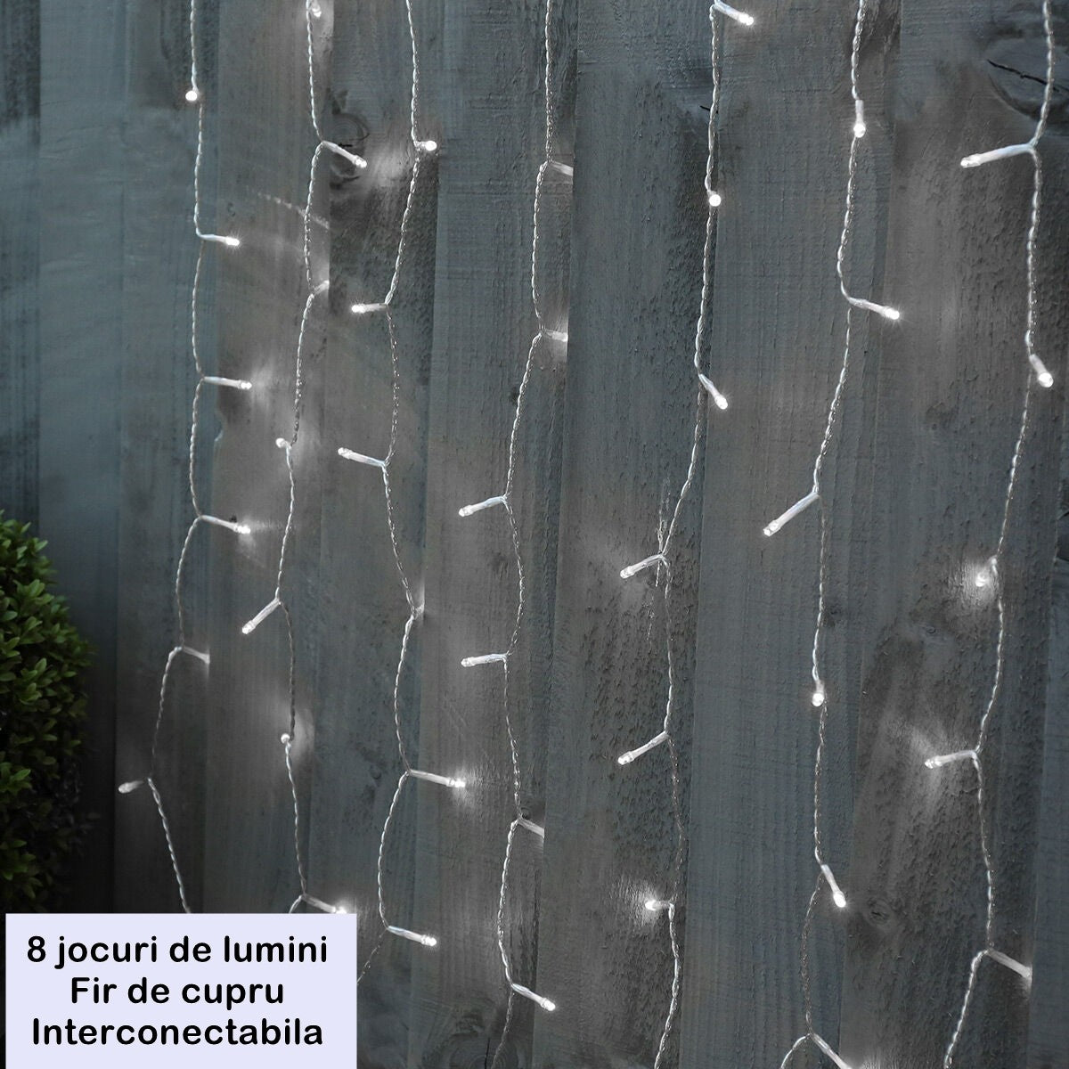 Instalatie Craciun, Tip Perdea, 3 m x 2 m, 240 LED-uri, Prelungitor 1.5 m, 8 Jocuri de Lumini, Interconectabila, Fir transparent, Interior/Exterior, Alb Rece
