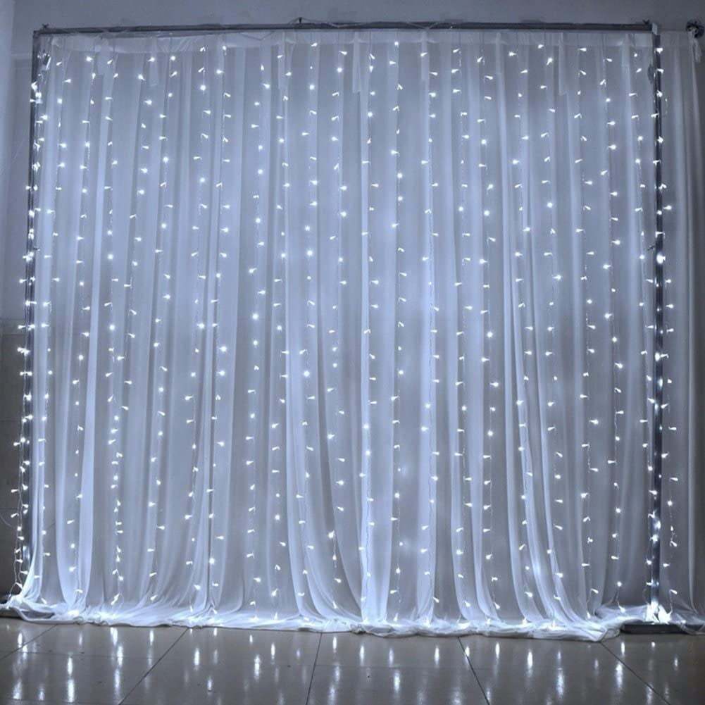 Instalatie Craciun, Tip Perdea, 3 m x 2 m, 240 LED-uri, Prelungitor 1.5 m, 8 Jocuri de Lumini, Interconectabila, Fir transparent, Interior/Exterior, Alb Rece