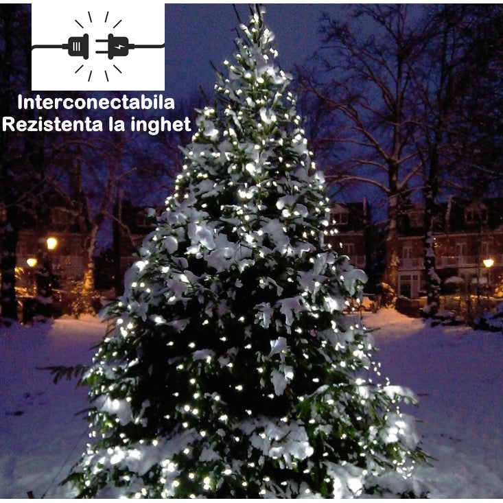 Instalatie Craciun, Tip Plasa, 3 m x 1 m, 160 LED-uri, Prelungitor 1.5 m, 8 Jocuri de Lumini, Interconectabila, Fir transparent, Interior/Exterior, Alb Rece
