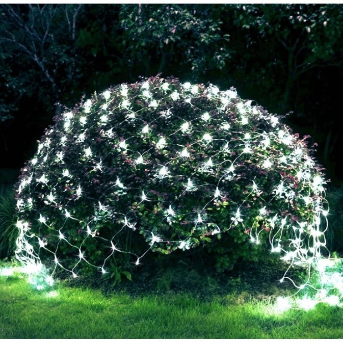 Instalatie Craciun, Tip Plasa, 3 m x 1 m, 160 LED-uri, Prelungitor 1.5 m, 8 Jocuri de Lumini, Interconectabila, Fir transparent, Interior/Exterior, Alb Rece