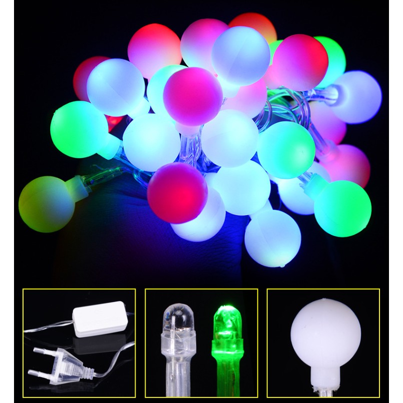 Instalatie sfere brad Craciun 3 metri, 20 LEd-uri, alimentare la retea, fir transparent, multicolora
