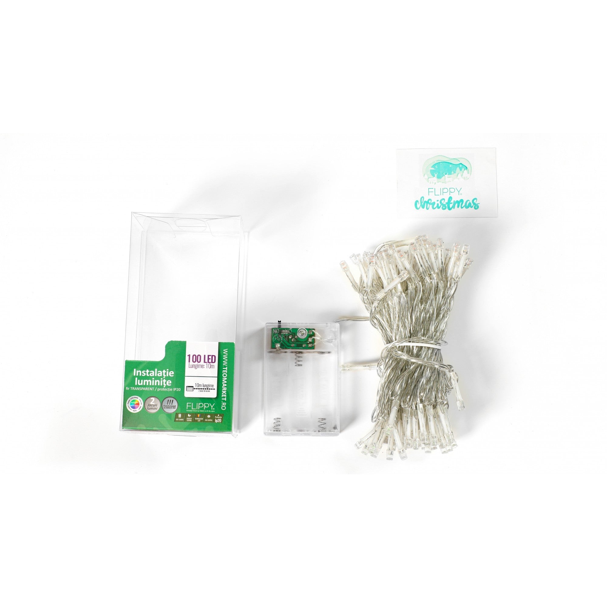 Instalatie de Craciun cu Baterii Tip Liniar, 2 jocuri de lumini, Fir Transparent 10 m 100 LED -uri, Multicolor, Resigilat