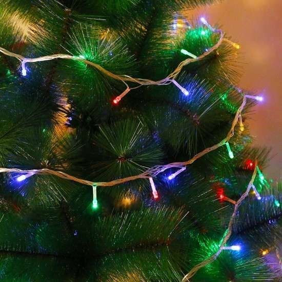 Instalatie de Craciun cu Baterii Tip Liniar, 2 jocuri de lumini, Fir Transparent 10 m 100 LED -uri, Multicolor, Resigilat
