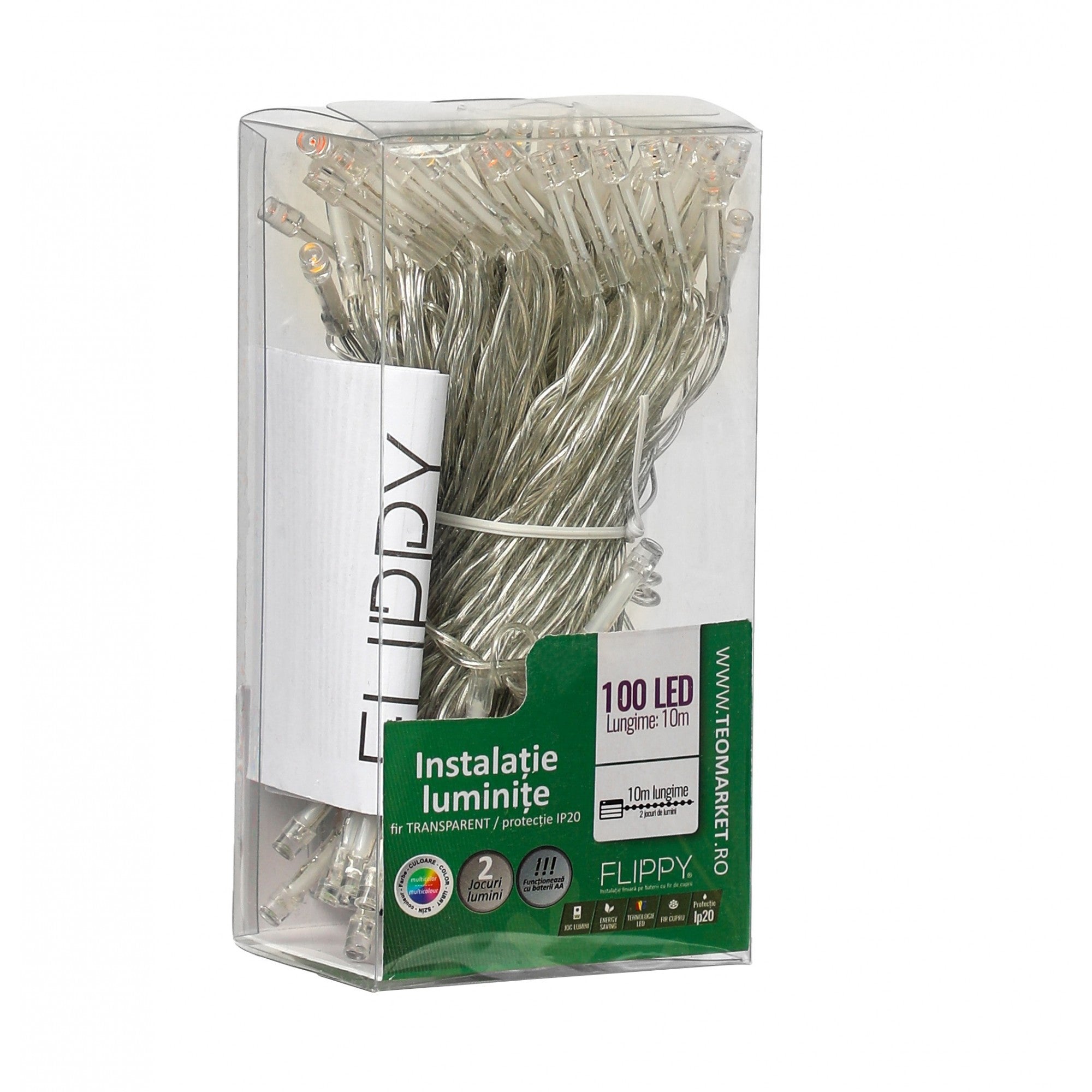 Instalatie de Craciun cu Baterii Tip Liniar, 2 jocuri de lumini, Fir Transparent 10 m 100 LED -uri, Multicolor, Resigilat