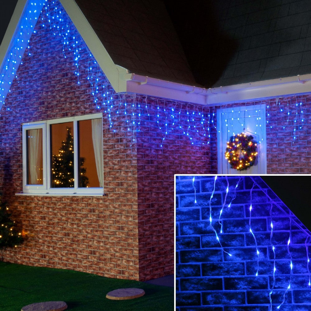 Instalatie de Craciun®, Tip Franjuri, 7 m, 200 LED-uri, Interconectabila, Albastru