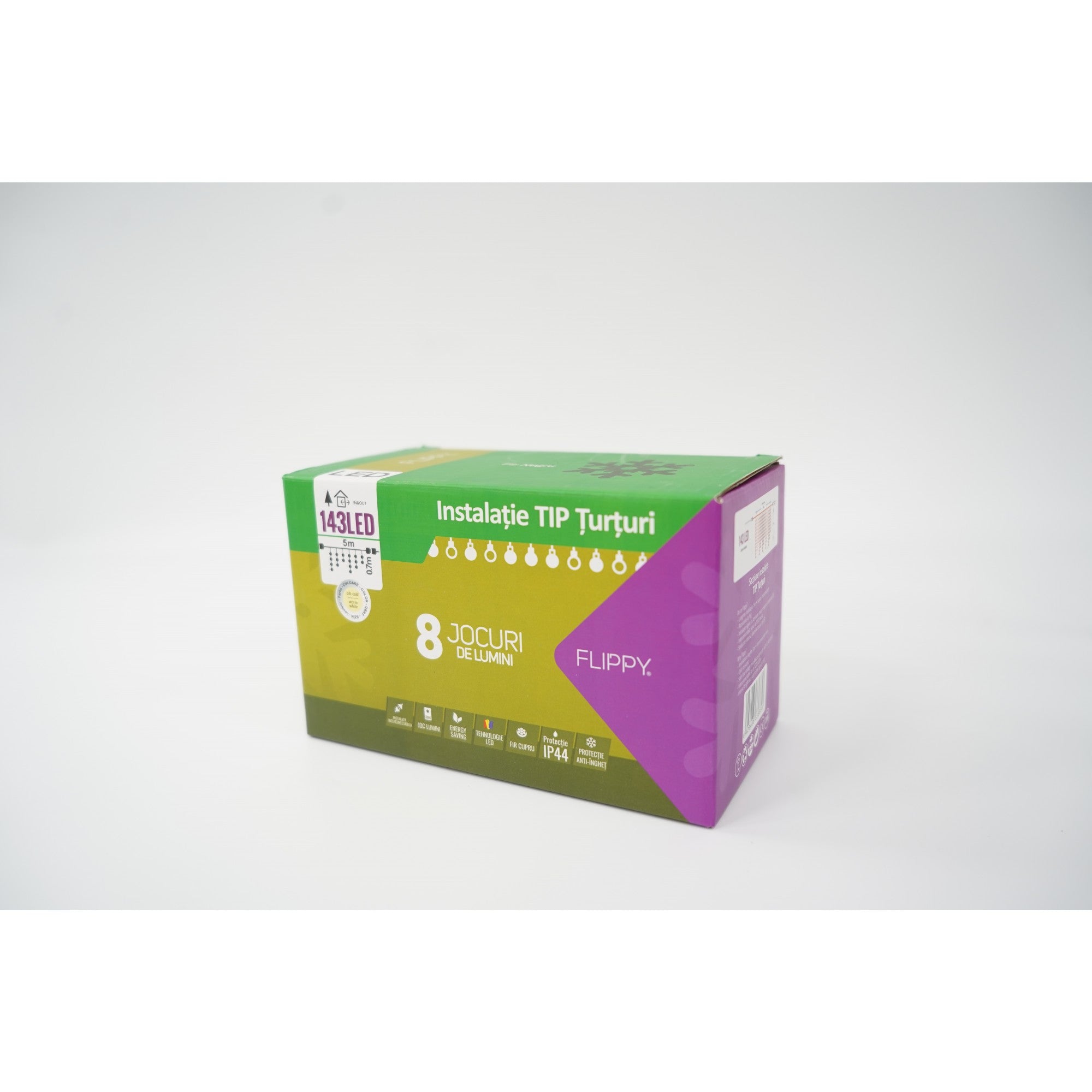 Sectiune Instalatie de Craciun®, Tip Turturi, Fara Alimentator, 5m, 143 LED-uri, 8 Jocuri de Lumini, Fir Negru, Lumina Alb Cald, IP44, Interconectabila