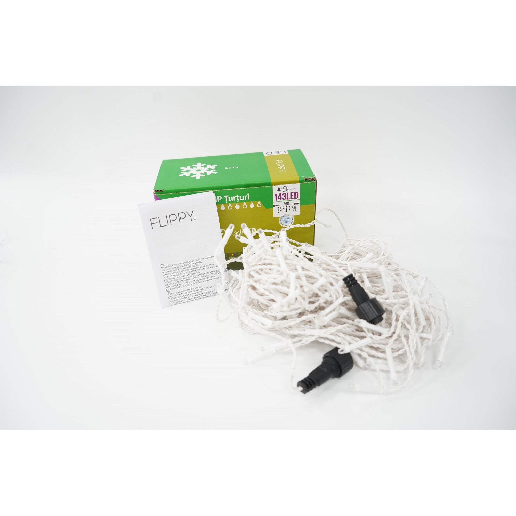 Sectiune Instalatie de Craciun, ®, Tip Turturi, 5 m, 143 LED-uri, cu Flash, Fir Alb, Lumina Alb Rece, IP44, Interconectabila