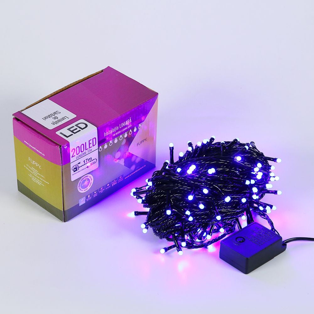 Instalatie de Craciun, ®, Tip Liniara, Fir Negru, 17 m, 200 LED-uri, Interconectabila, Albastru
