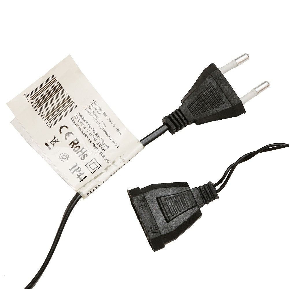 Instalatie de Craciun Flippy® Tip Liniara, Fir Negru, 17 m, 200 LED-uri Interconectabila, Multicolor