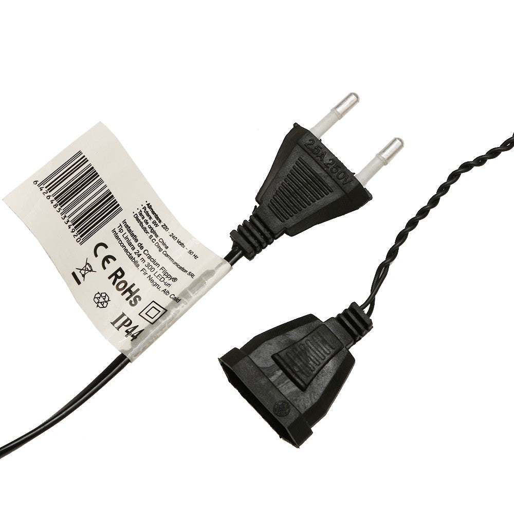 Instalatie de Craciun ® Tip Liniara, Fir Negru, 24 m, 300 LED-uri, Interconectabila, Alb Cald