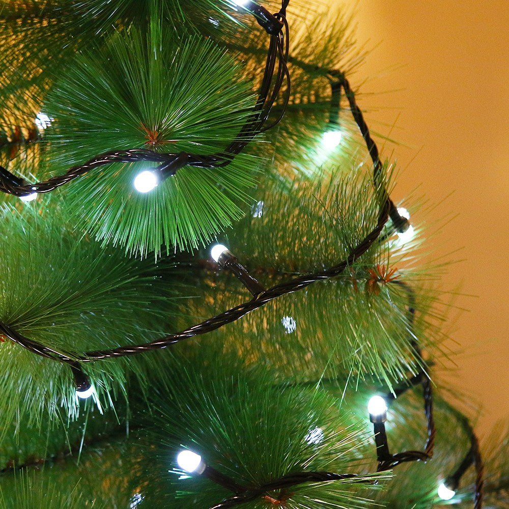 Instalatie de Craciun ® Tip Liniara, Fir Negru, 9 m, 100 LED-uri Mari Rotunde, Interconectabila, Alb Rece