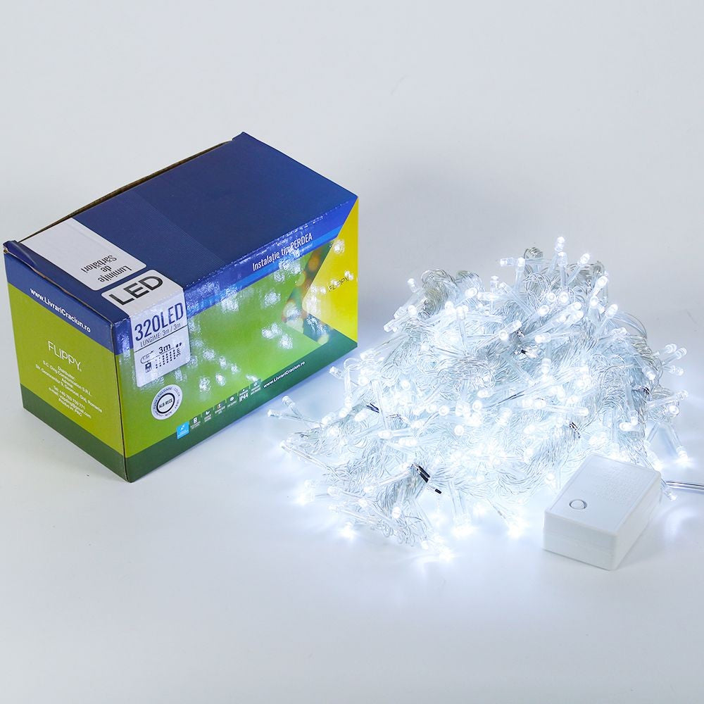 Instalatie de Craciun ® Tip Perdea, 3 x 3 m, 320 LED-uri, Interconectabila, Alb Rece