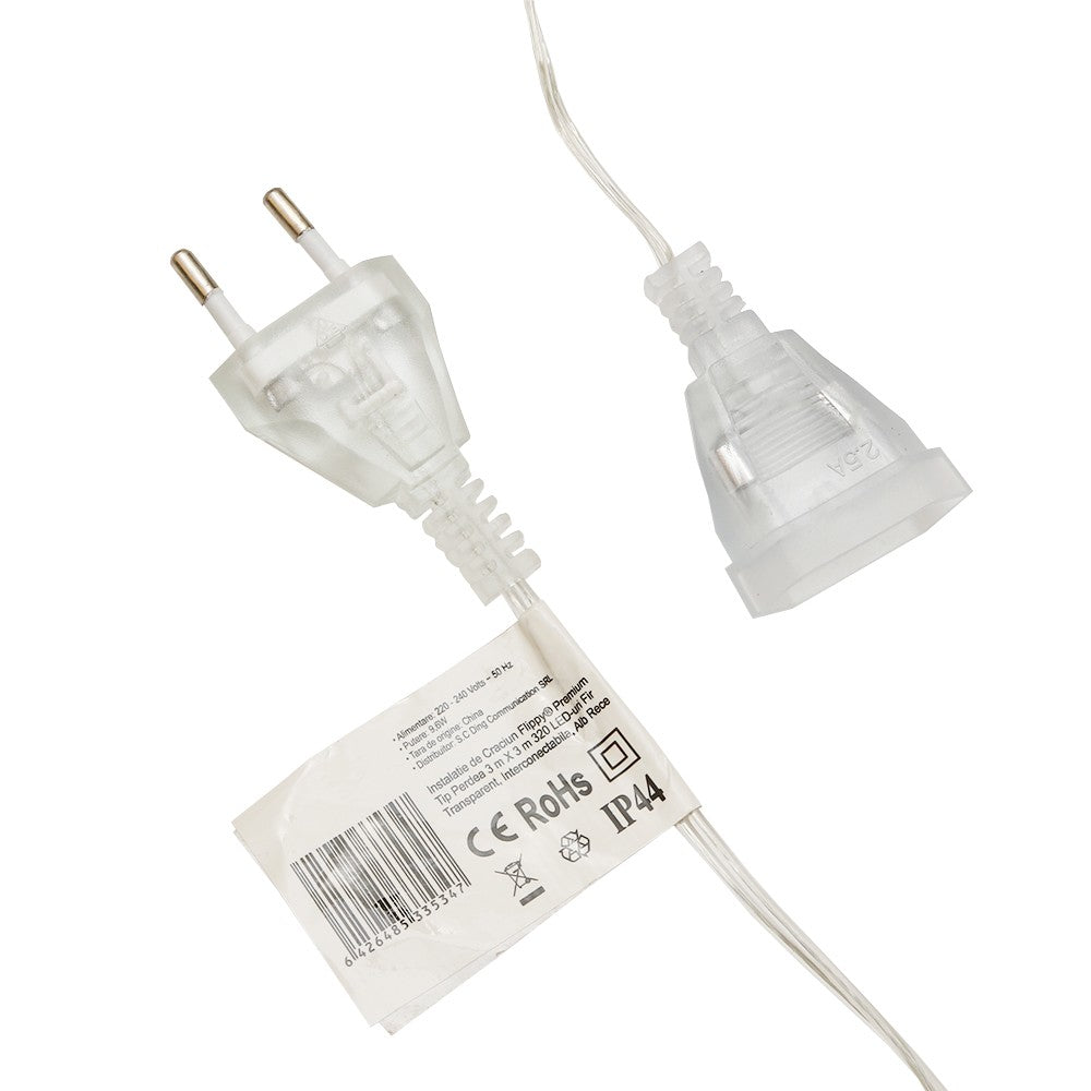 Instalatie de Craciun ® Tip Perdea, 3 x 3 m, 320 LED-uri, Interconectabila, Alb Rece
