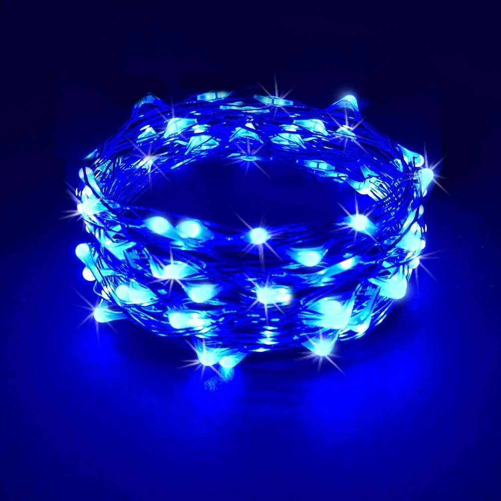 Instalatie de Craciun, Flippy®, Tip Sir cu Baterii, 3 m, 30 LED-uri, Fir de Cupru, Albastru