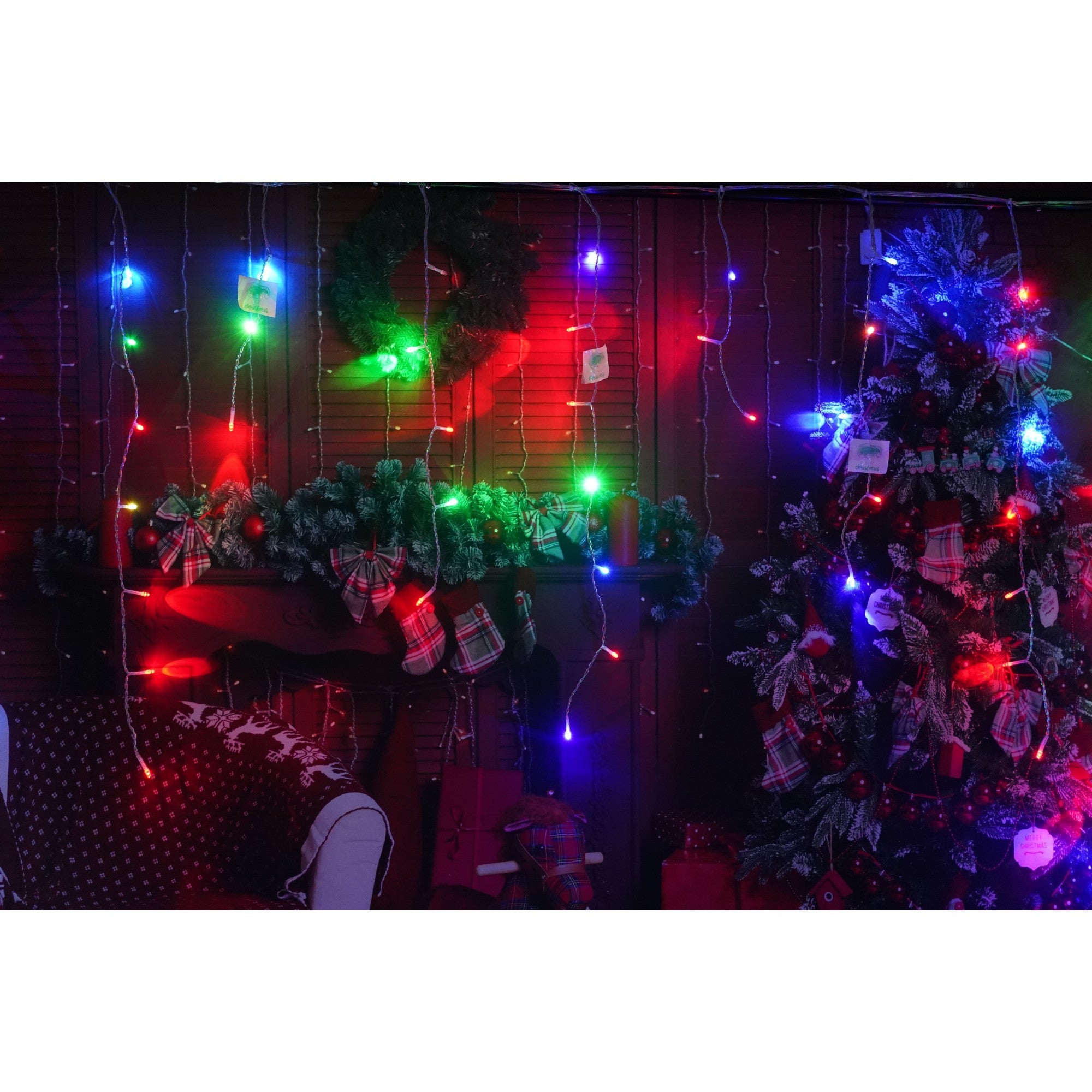 Instalatie de Craciun®, Tip Turturi, Sectiune 5 m, 143 LED-uri, 8 Jocuri de Lumini, Fir Alb, Lumina RB-RG, IP44, Interconectabila