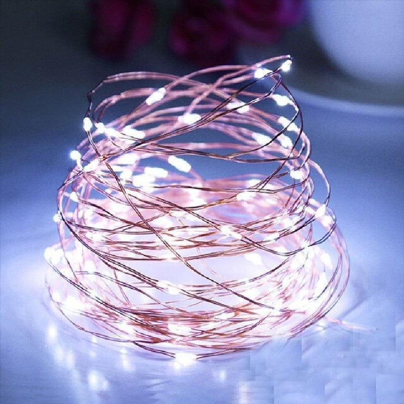 Instalatie de Craciun Liniara®, Tip Liniara, Fir Cupru, 8 Jocuri de Lumini, cu Telecomanda, 10 m, 100 Led-uri, Alimentare USB, 4.5V, Alb Rece