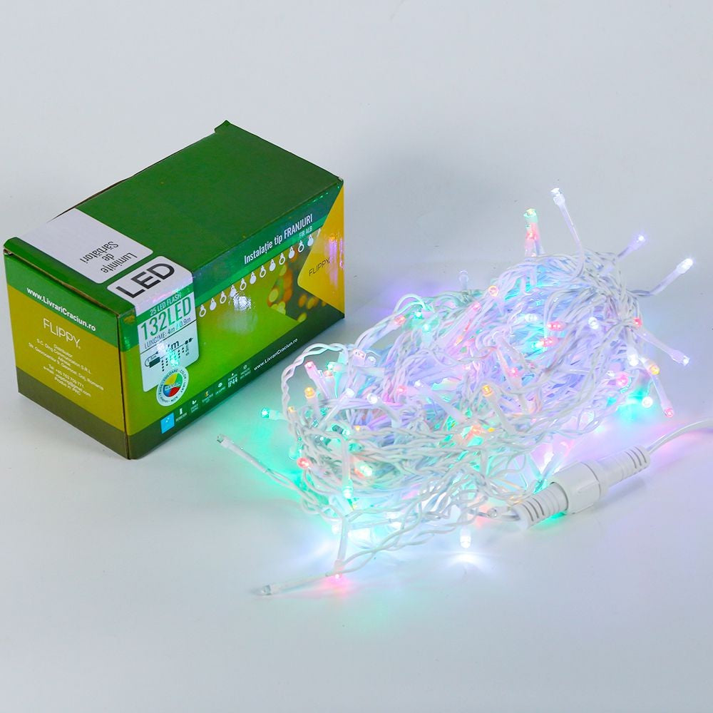 Instalatie de Craciun, Premium ®, Tip Franjuri cu Flash, 4 m, 132 LED-uri, Multicolor, Interconectabila