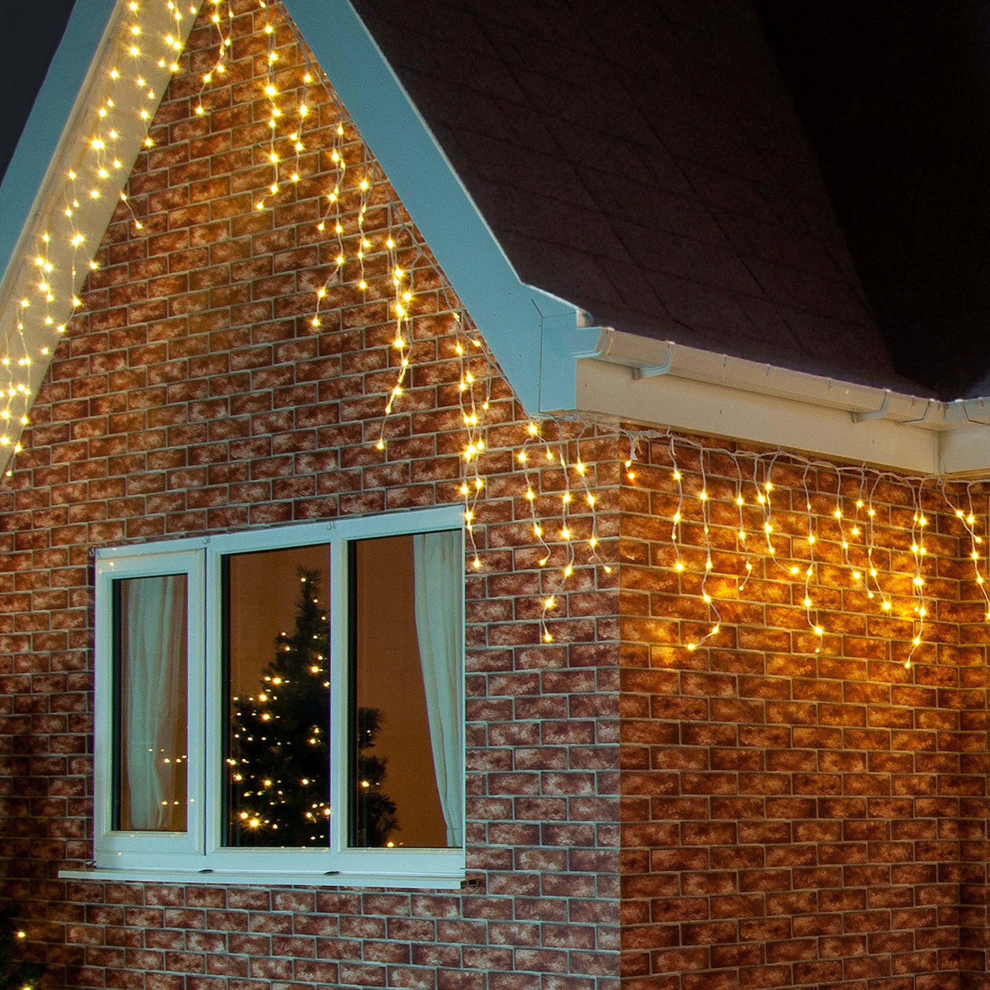 Instalatie de Craciun, Premium Flippy®, Tip Franjuri cu Flash, 6 m, 180 LED-uri, Alb Cald, Interconectabila