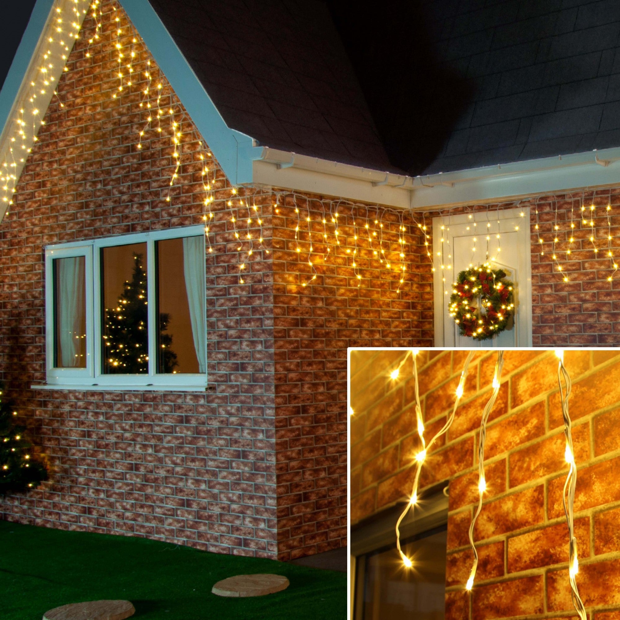 Instalatie de Craciun, Premium Flippy®, Tip Franjuri cu Flash, 6 m, 180 LED-uri, Alb Cald, Interconectabila