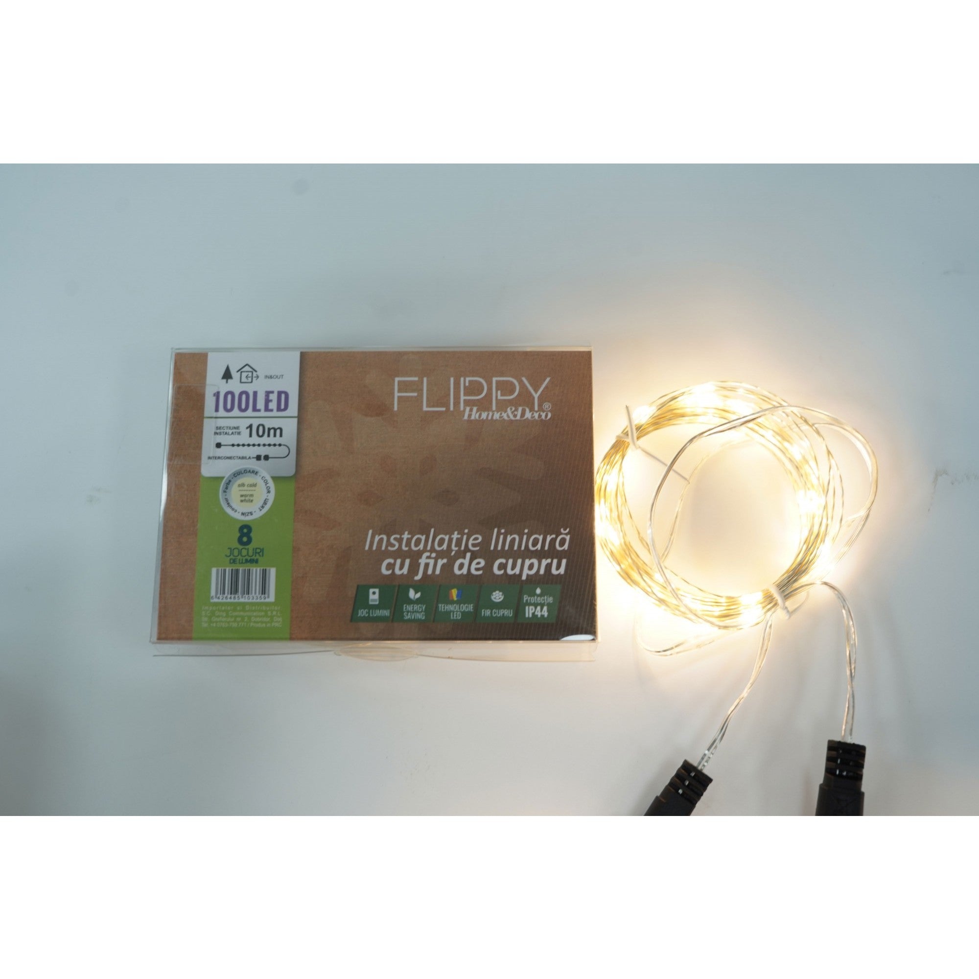 Instalatie Liniara de Craciun, 40 m, 400 Led-uri, Alb Cald, 8 jocuri de lumini, Transformator, Interconectabila, Prelungitor 5 m inclus, Fir Cupru