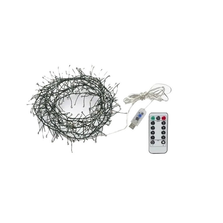 Instalatie de Craciun Liniara®, Tip Cluster, 8 Jocuri de Lumini, cu Telecomanda, 25 m, 1000 LED-uri, Alimentare USB, 24V, Ambalaj pe Rola, Multicolor