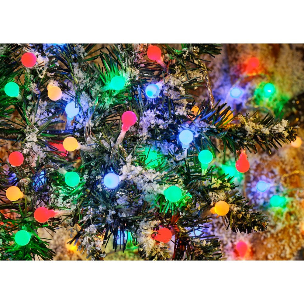 Instalatie sfere brad Craciun 3 metri, 20 LEd-uri, alimentare la retea, fir transparent, multicolora