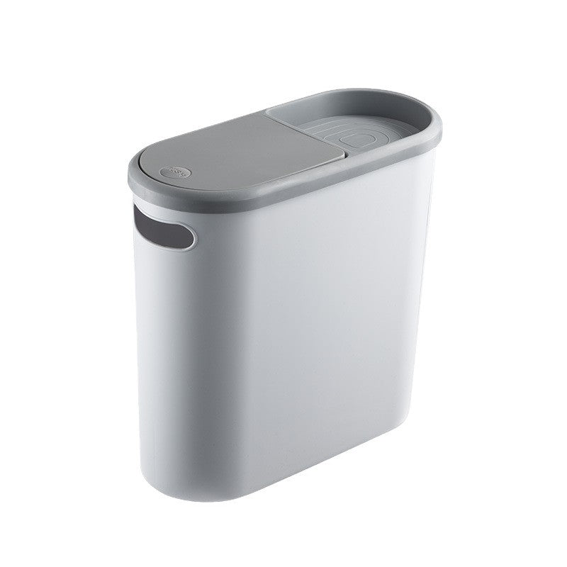 Cos de Gunoi, Flippy, din Plastic, Capac cu Ridicare Automata, Maner si Compartiment Depozitare, 31.5 x 14 x 30 cm, Gri