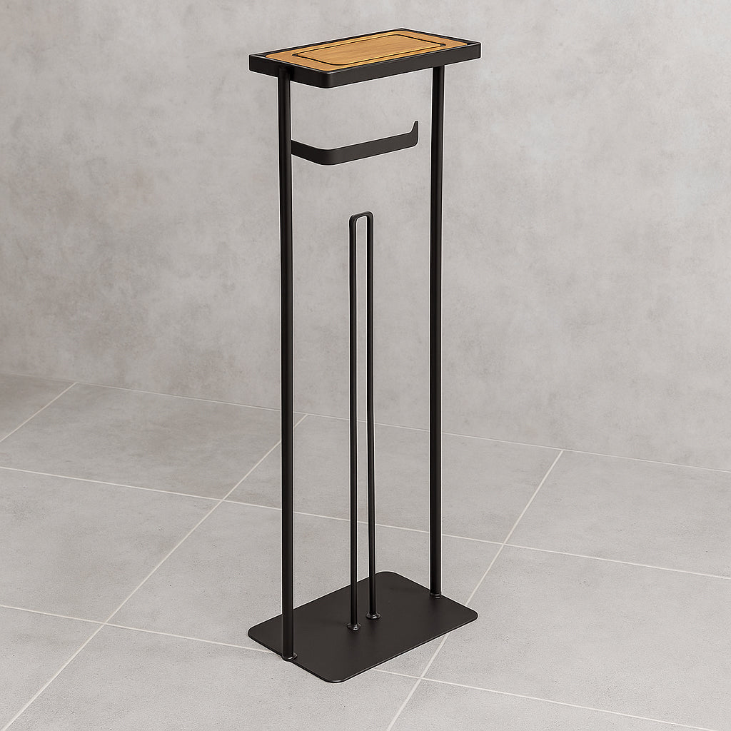 Suport hartie igienica 5Five cu raft depozitare, otel, 18x12x59 cm, negru