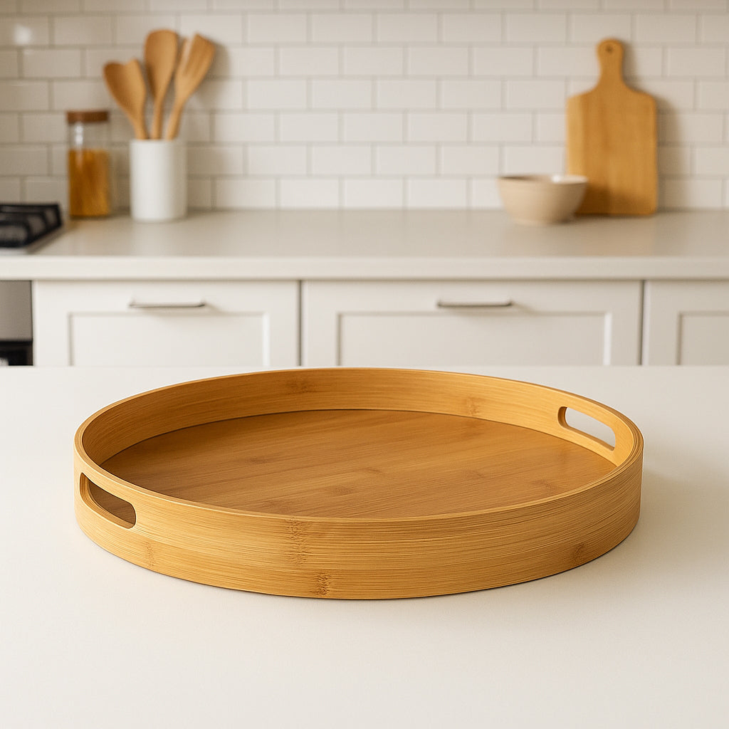 Tava servire rotunda 5Five din bambus si MDF, diametru 40 cm, maro natur