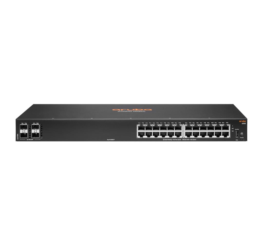 Hewlett Packard Enterprise Aruba 6100 24G 4SFP+ Managed L2 Gigabit Ethernet (10/100/1000) 1U Black, "JL678A"