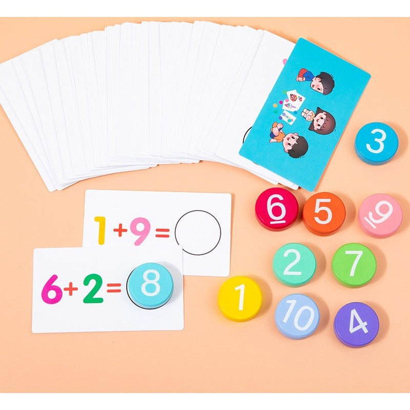 Joc Educational, Invatare Adunare si Scadere, Cifre din Lemn, 46 Planse, +3 Ani, Multicolor