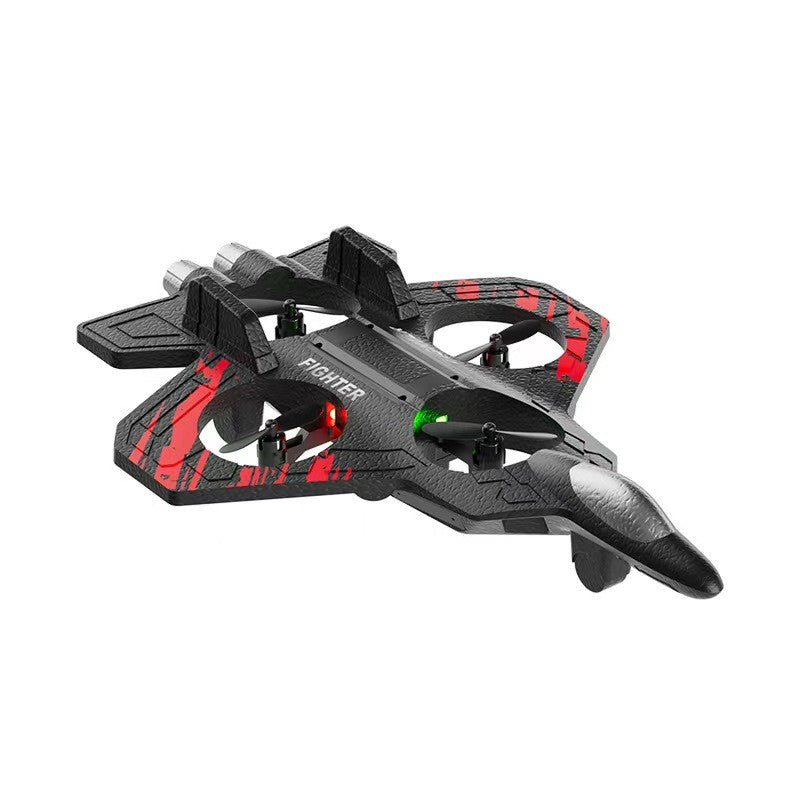 Avion de Lupta cu Telecomanda, Tip Drona, din EVA (Spuma), cu Telecomanda, Incarcare USB, 2.4 GHz, Rotire 360°, Zbor pana la 120 m, LED, 25.5 x 18 x 5.2 cm, Negru-Rosu