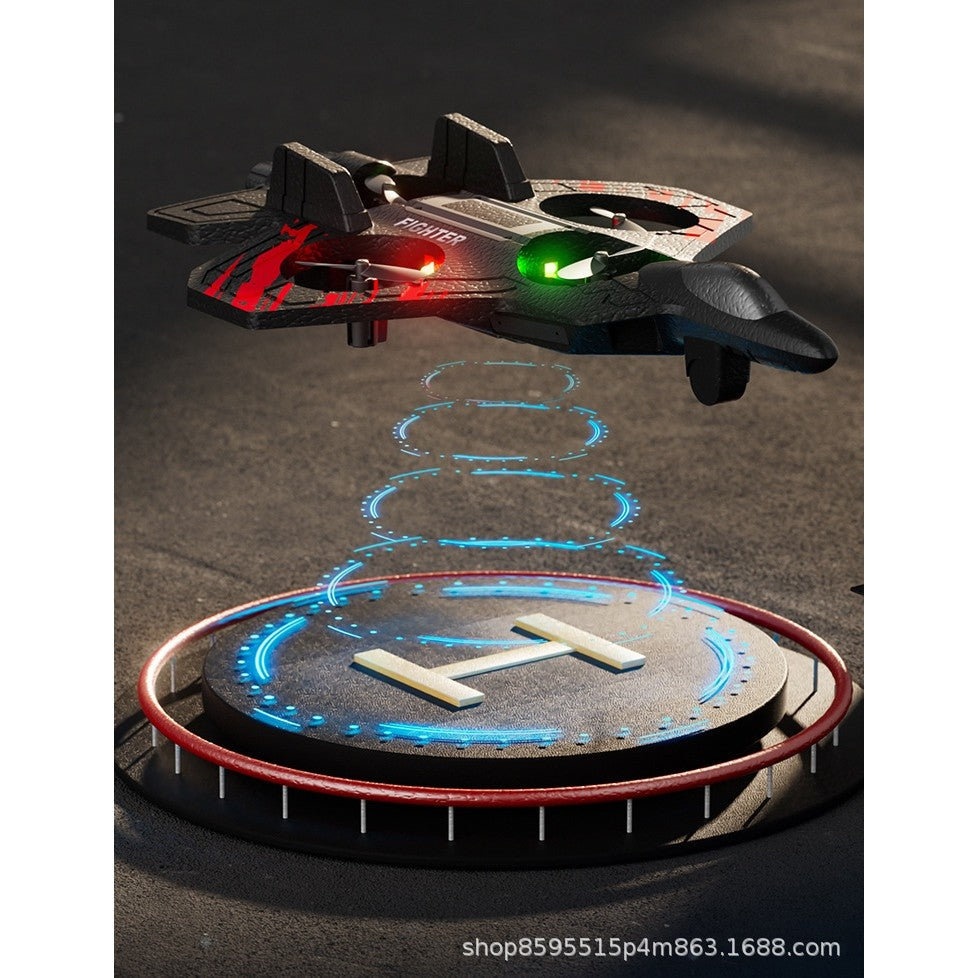 Avion de Lupta cu Telecomanda, Tip Drona, din EVA (Spuma), cu Telecomanda, Incarcare USB, 2.4 GHz, Rotire 360°, Zbor pana la 120 m, LED, 25.5 x 18 x 5.2 cm, Negru-Rosu