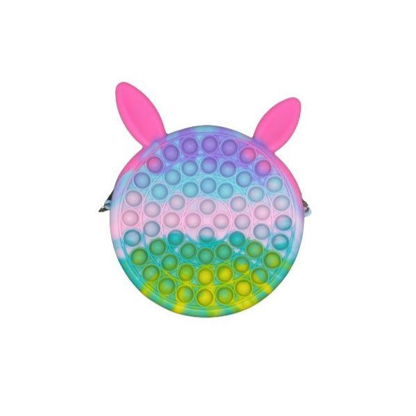 Jucarie antistres din silicon, Geanta Pop It, 16 cm, Iepuras, Macarons
