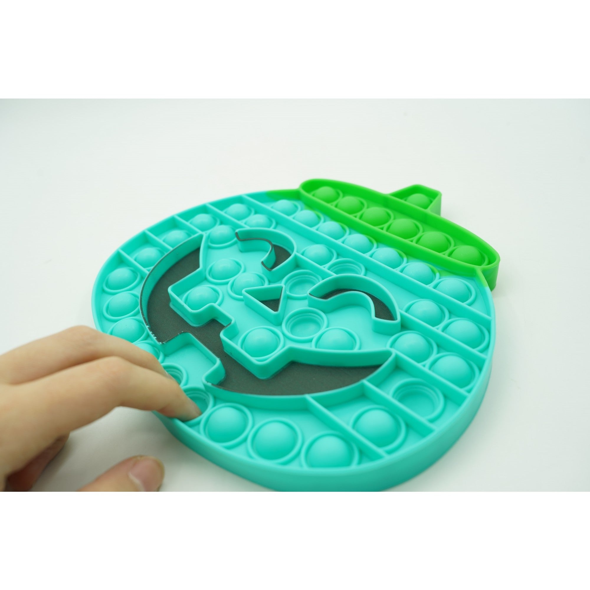 Jucarie antistres din silicon, Pop it Now and Flip It, 20 cm, Dovleac halloween, Turcoaz