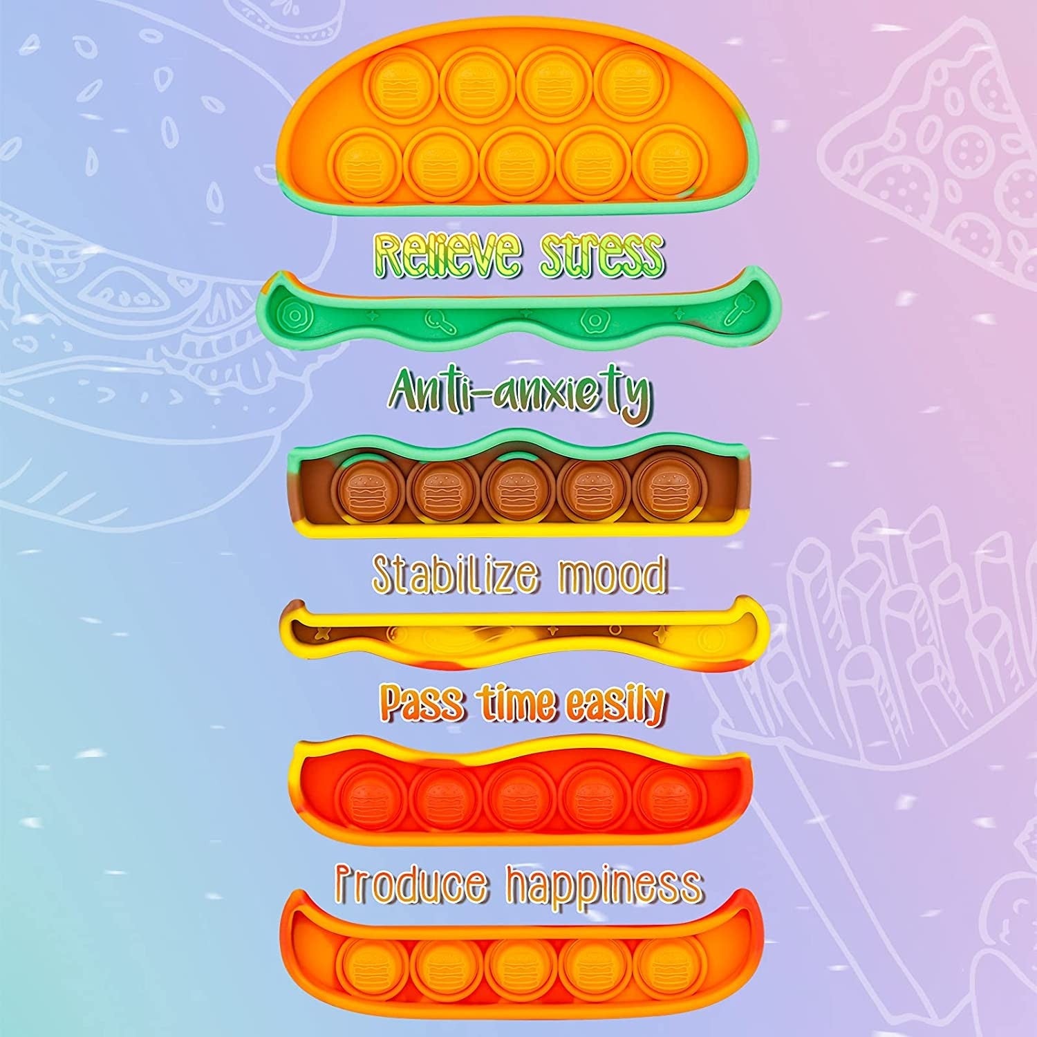 Jucarie antistres din silicon, Pop It Now and Flip It, Hamburger, Portocaliu