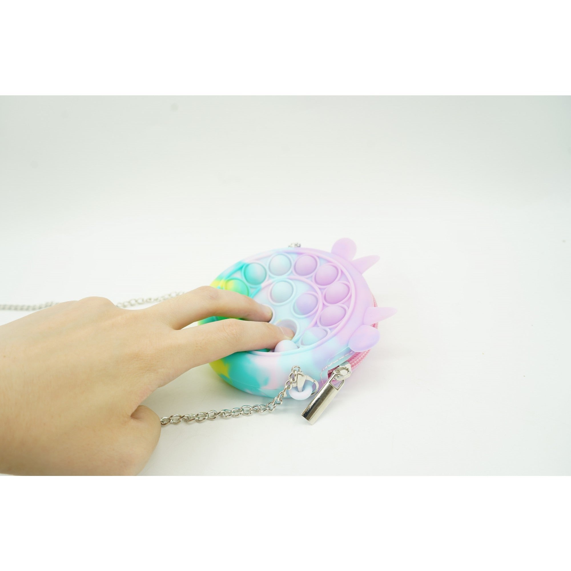 Jucarie antistres din silicon, Pop it Now and Flip It,Mini Geanta, Vacuta, 6 cm, Macarons