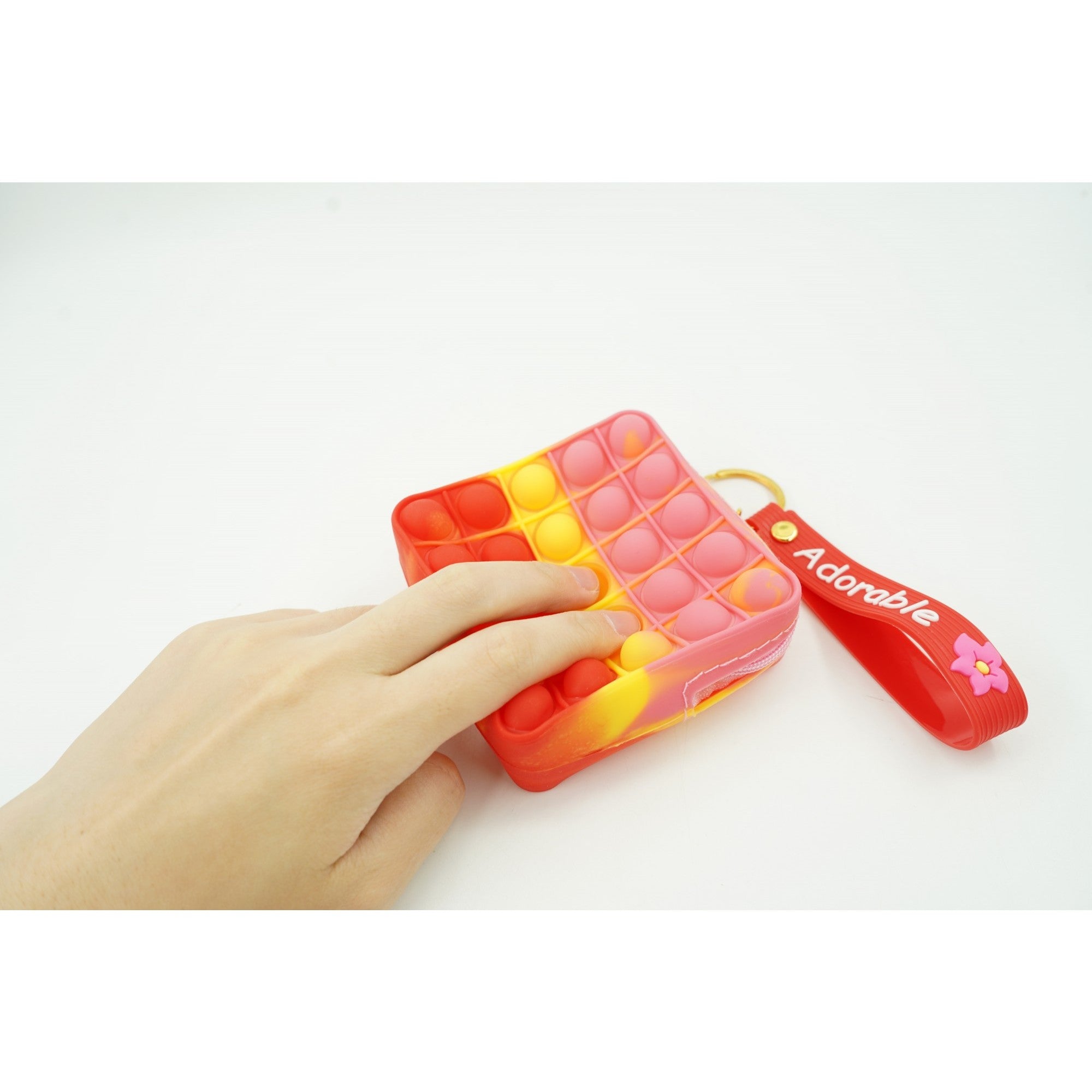 Jucarie antistres din silicon, Pop It Now and Flip It, Portofel patrat, Rosu/Roz