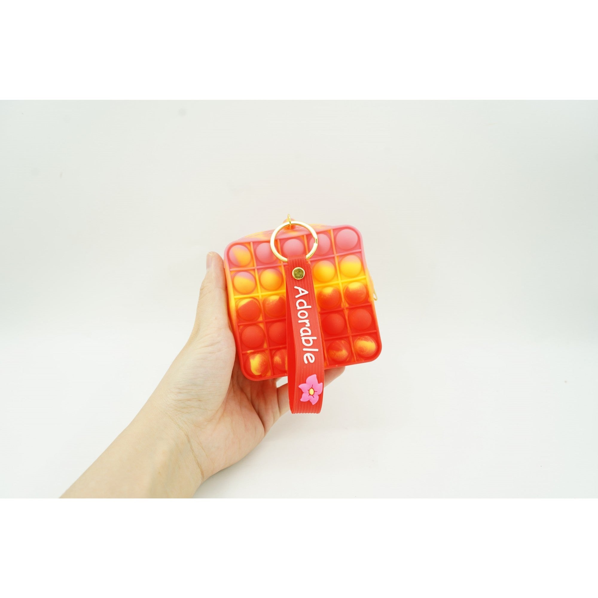 Jucarie antistres din silicon, Pop It Now and Flip It, Portofel patrat, Rosu/Roz
