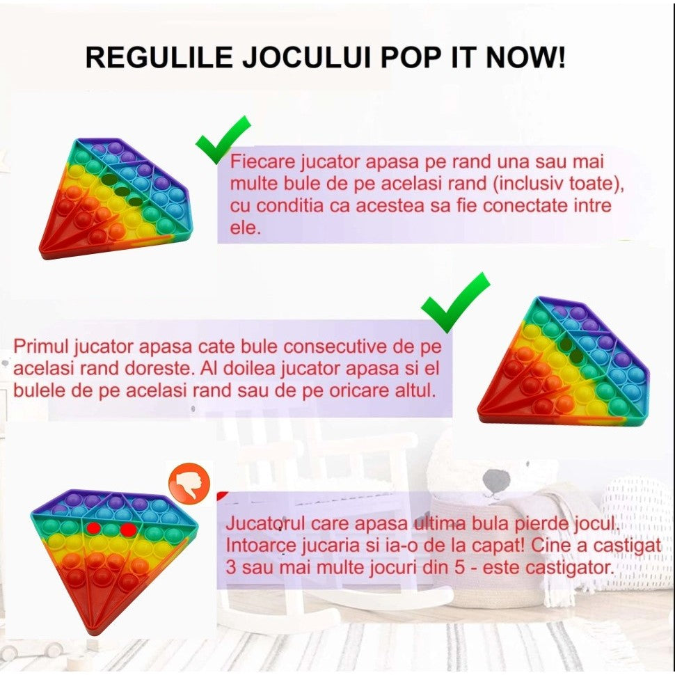 Jucarie antistres din silicon, Pop it Now and Flip It, Diamant, Multicolor