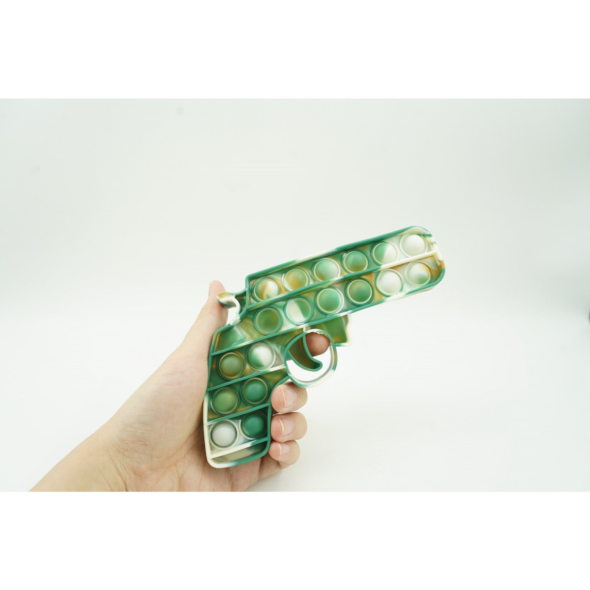 Jucarie antistres din silicon, Pop It Now and Flip It, Pistol, Alb/Verde