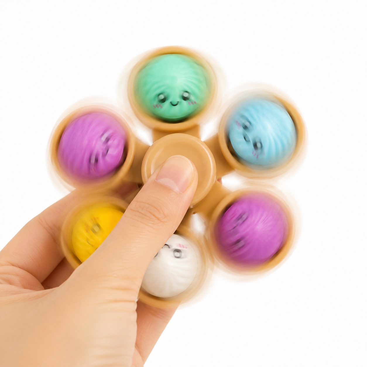 Jucarie Antistres Fidget Spinner, Model Dumpling, 5 Elemente Rotative, Design Kawaii, Rotire Manuala, Relaxare si Joaca, Multicolor