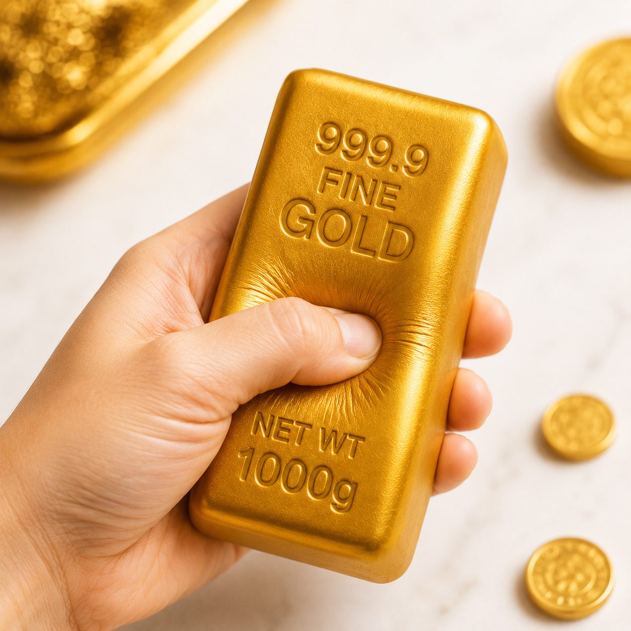 Jucarie Antistres Lingou de Aur, Gold Brick Squishy, Revenire Lenta, 100 g, Auriu