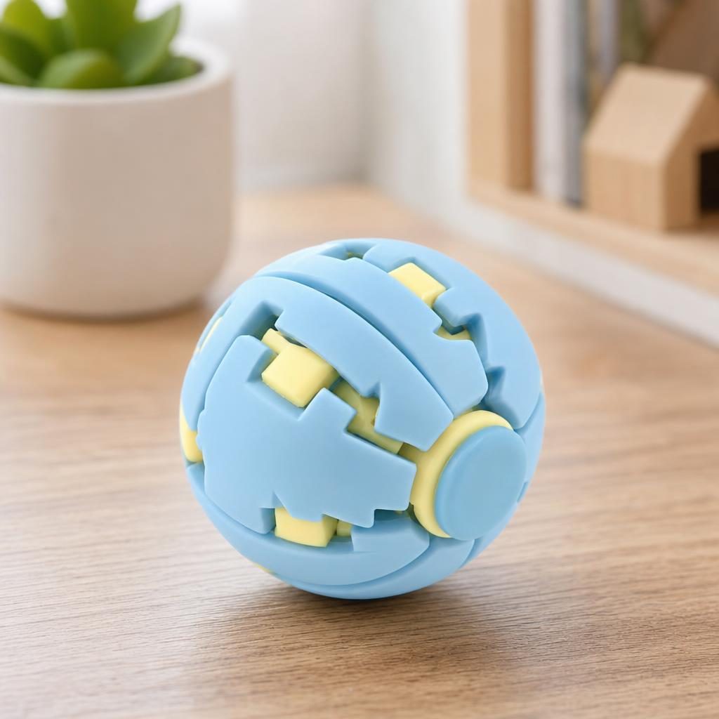 Jucarie Antistres Rotativa, Model Minge Push and Spin, Rotire Manuala, Structura 3D Interactiva, Relaxare si Indemanare, 6.3 cm, Albastru dechis