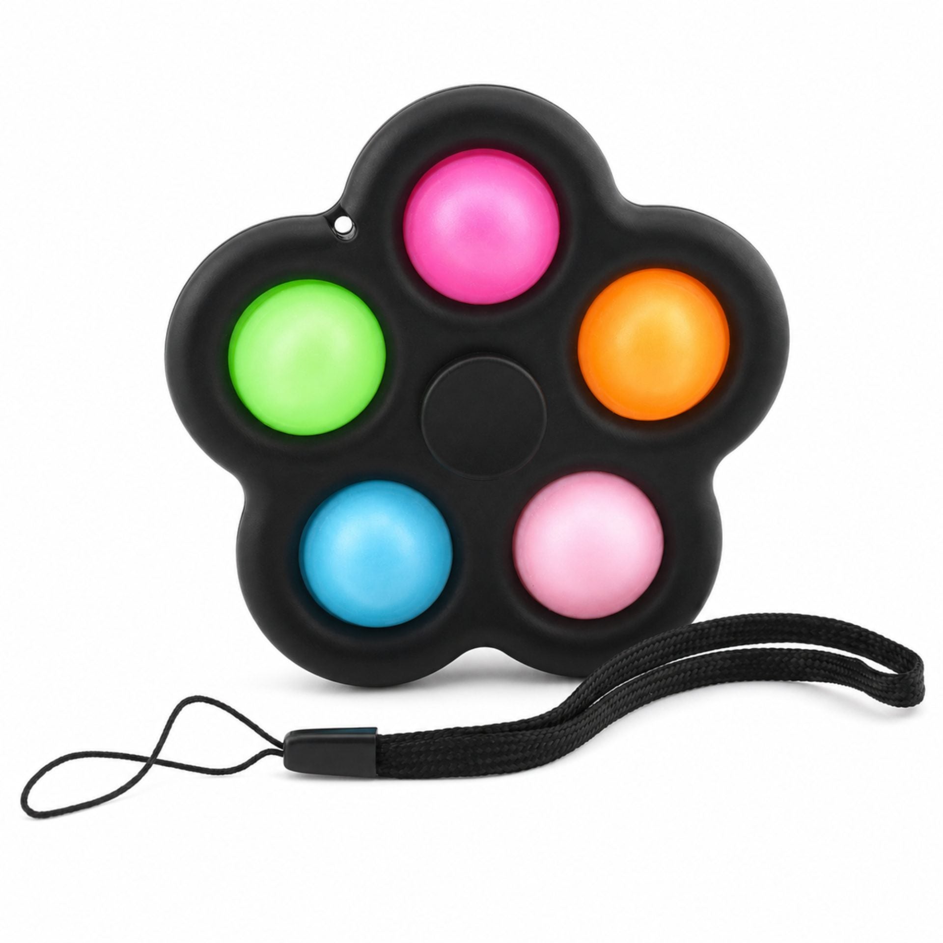Jucarie Senzoriala Antistres Tip Spinner, Model Simple Dimple, cu 5 Bule Pop It, cu Snur de Prindere, pentru Relaxare si Stimulare Senzoriala, Multicolor