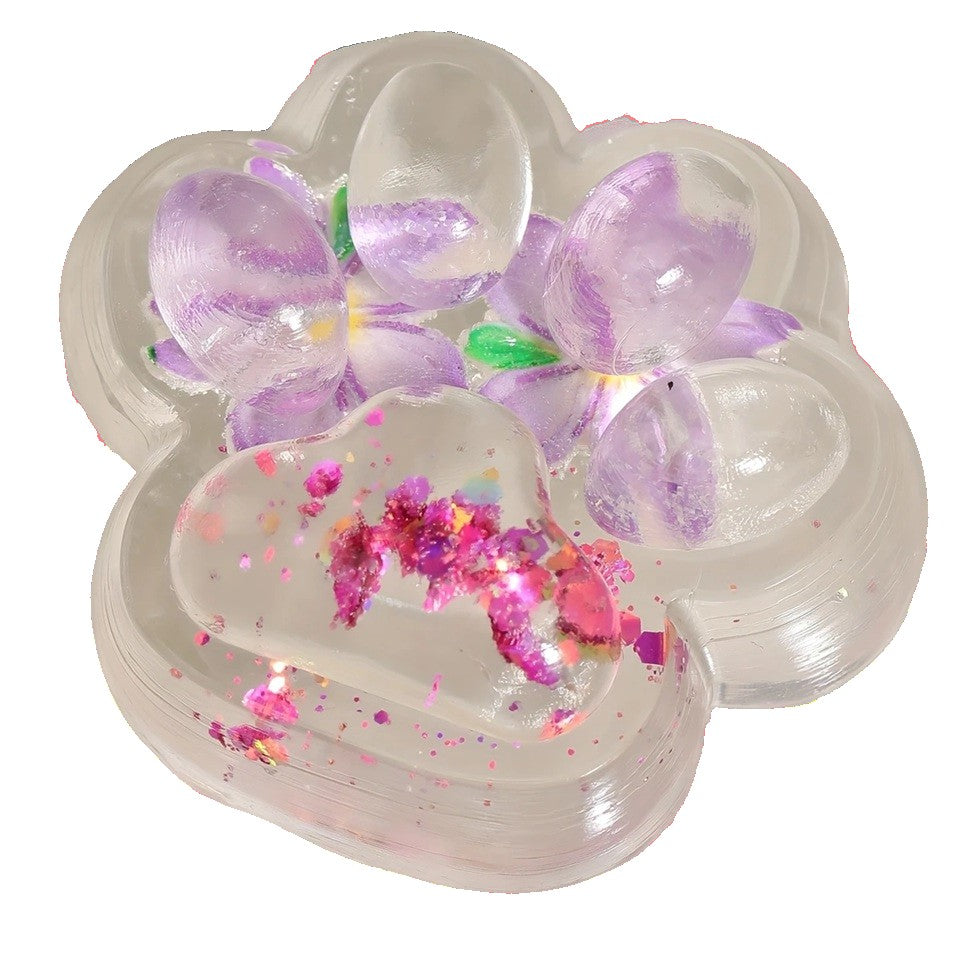 Jucarie Antistres Squishy, Labuta de Pisica Pufoasa, cu Revenire Lenta, 7 x 6.5 cm, Model Flori 2, Transparent