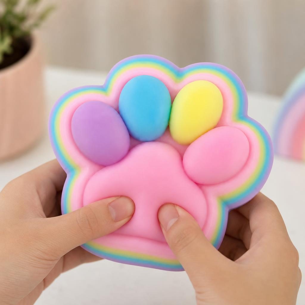 Jucarie Antistres Squishy, cu Revenire Lenta, Labuta de Pisica Pufoasa, 7.5 cm, Ambalaj Transparent, Model 27053, Multicolor