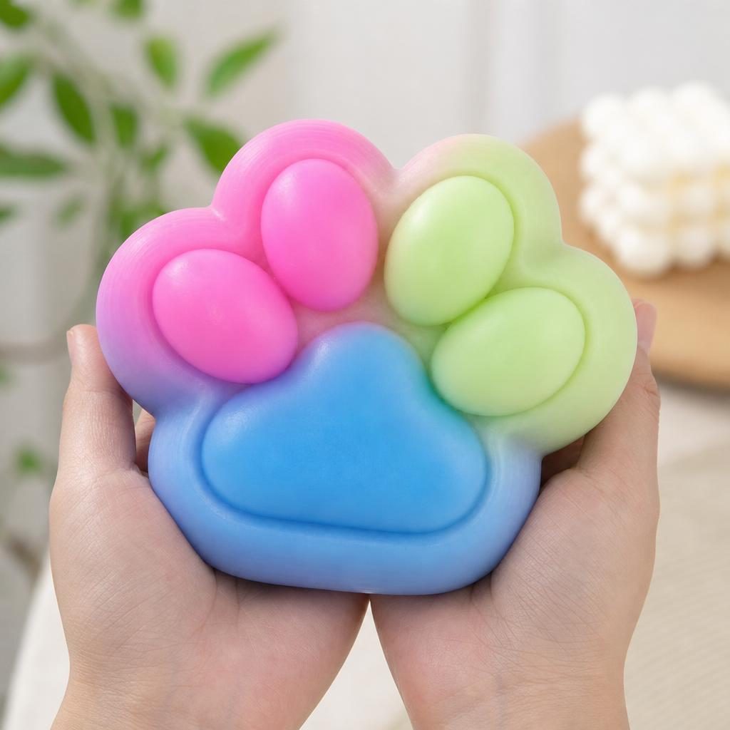 Jucarie Antistres Squishy, cu Revenire Lenta, Labuta de Pisica Pufoasa, 7.5 cm, Ambalaj Transparent, Model 27057, Multicolor